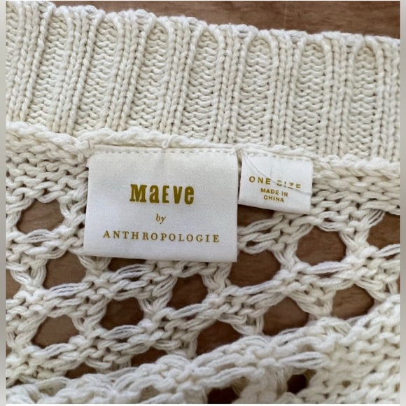 MaEve Anthropologie One-Shoulder Cream Knit Crochet Cropped Sweater - Picture 6 of 12